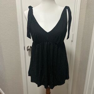 Soma black & white polka dot tie strap baby doll tank top size medium